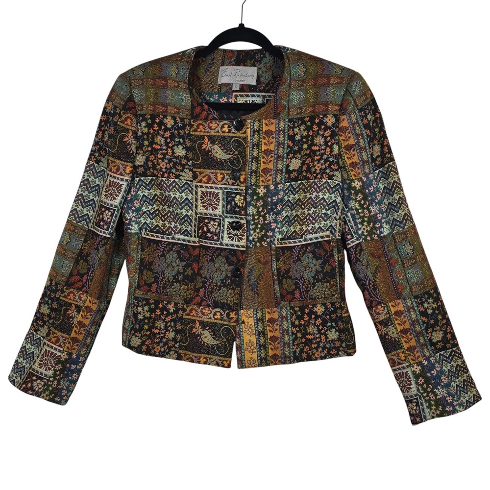 VTG Emil Rutenberg Patchwork Tapestry Jacket Womens Small Multicolor Made in USA